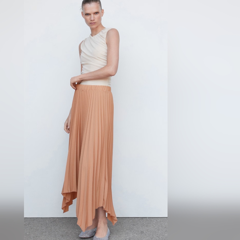 Mango Pleated Maxi Skirt in Camel